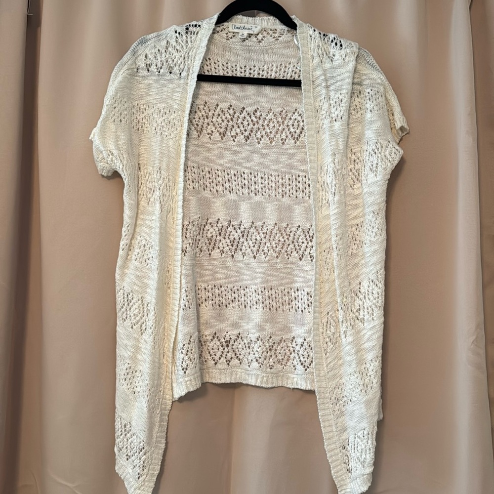 Cloud Chaser Cream Open-Knit Cardigan Lace Pattern Women’s Size Medium